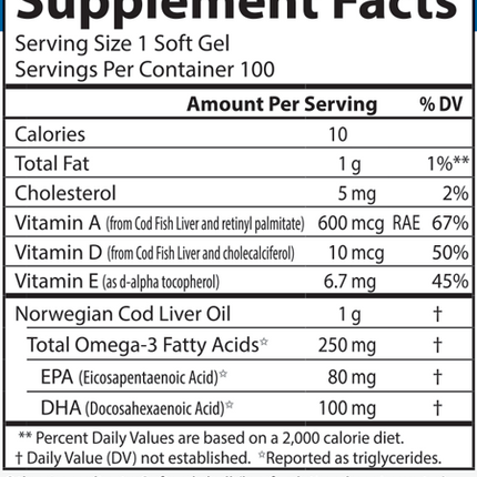 Cod Liver Oil Gems 100 Softgels