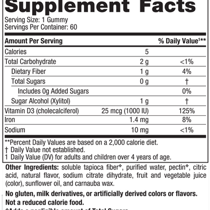 Zero Sugar Vitamin D3 Gummies 60 Gummies