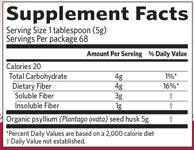 Psyllium Organic Whole Husk Fiber 68 Servings