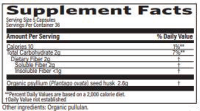 Organic Psyllium Fiber 180 Capsules