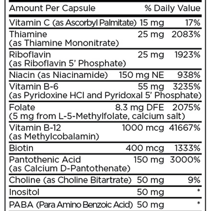 B-Complex + 5 mg L-Methylfolate 30 Capsules