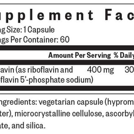 Riboflavin 400 mg 60 Capsules